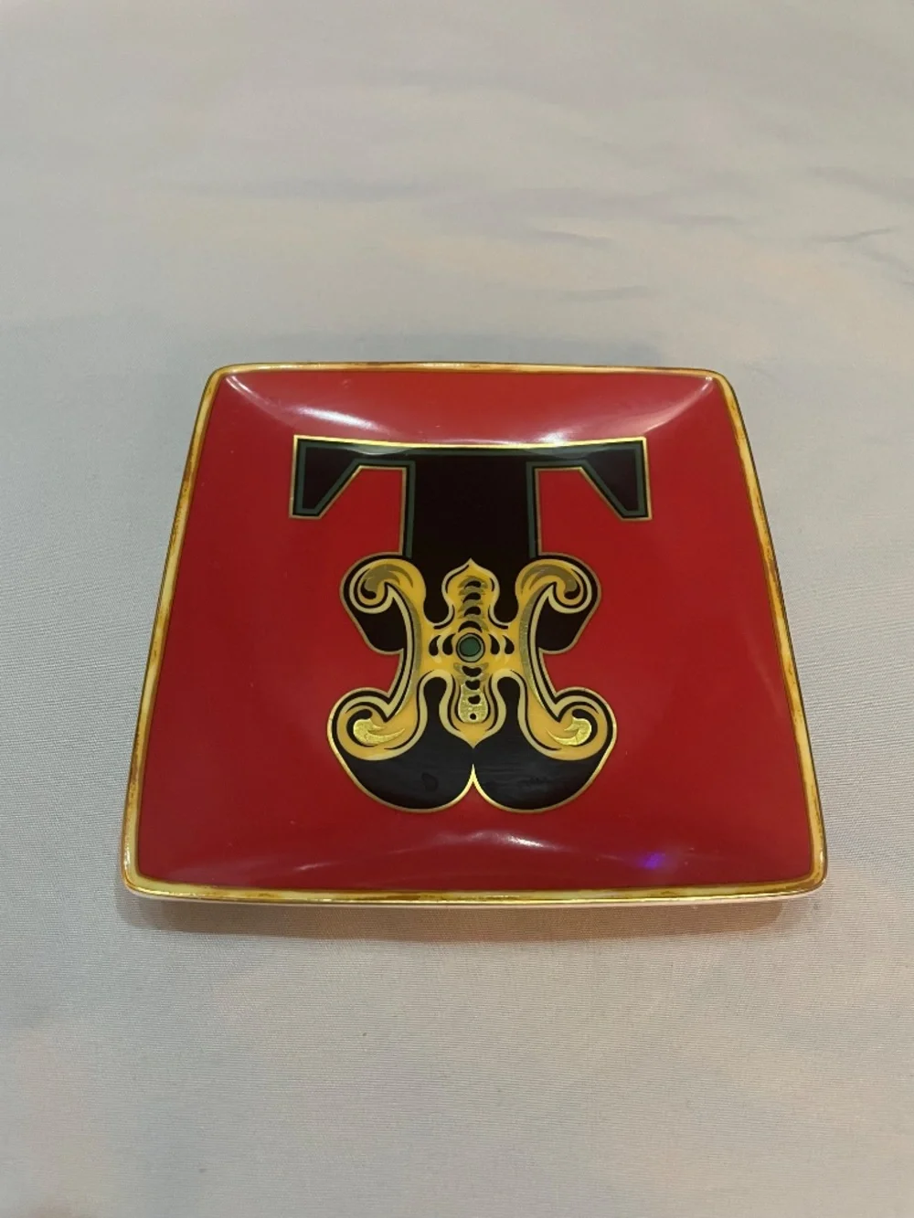 Versace Rosenthal Alphabet T Small Square Plate (12 cm)